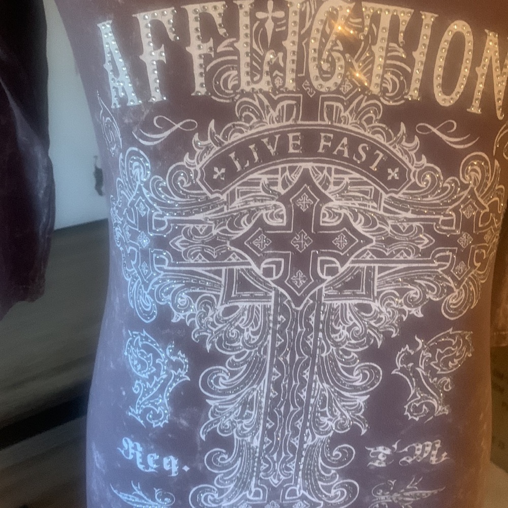 Affliction long sleeve tee with detailed shoulders